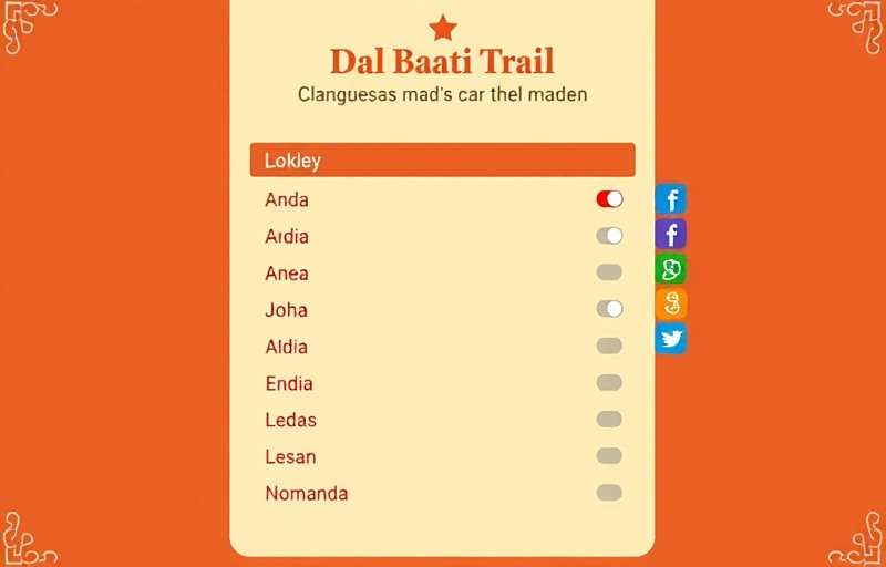 DalBaatiTrail - Multilingual Support DalBaatiTrail language selection screen showing various Indian language options